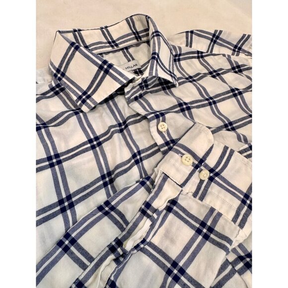 Peter Millar Men's Size L Autumn Soft Casual Button Down Shirt Ivory/Blue Plaid - Picture 6 of 10